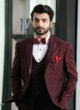 Wine Peak Lapel Jacquard Suit